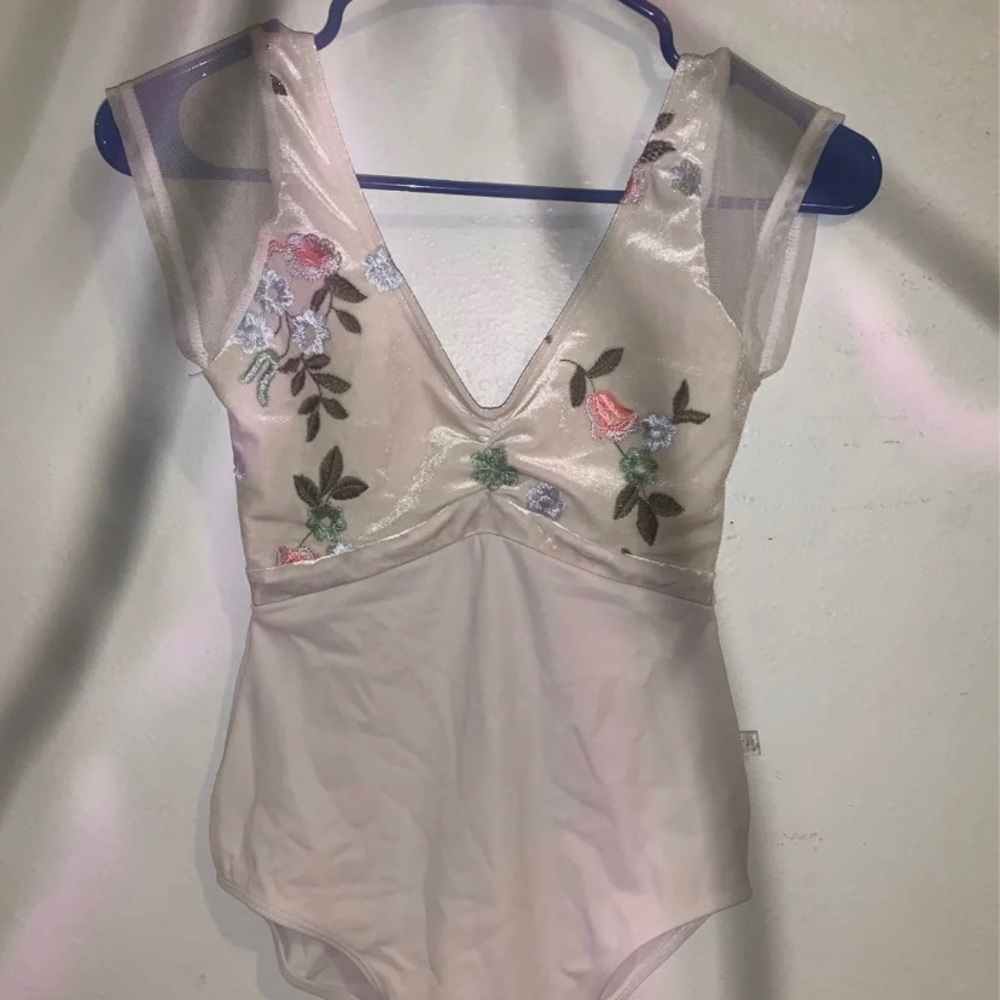 White Velvet Embroidered Leotard